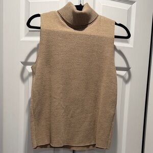 Sleeveless Tan Knit Top Turtleneck